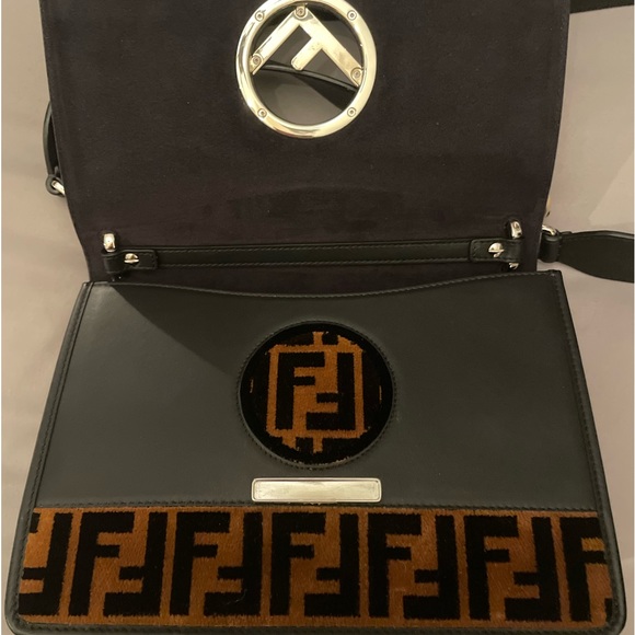 Fendi Logo Leather and Velvet Shoulder Bag - Picture 6 of 8